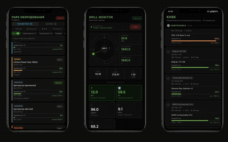 Drill Monitor для Android: учёт оборудования, мониторинг бурения и компоновка инструмента